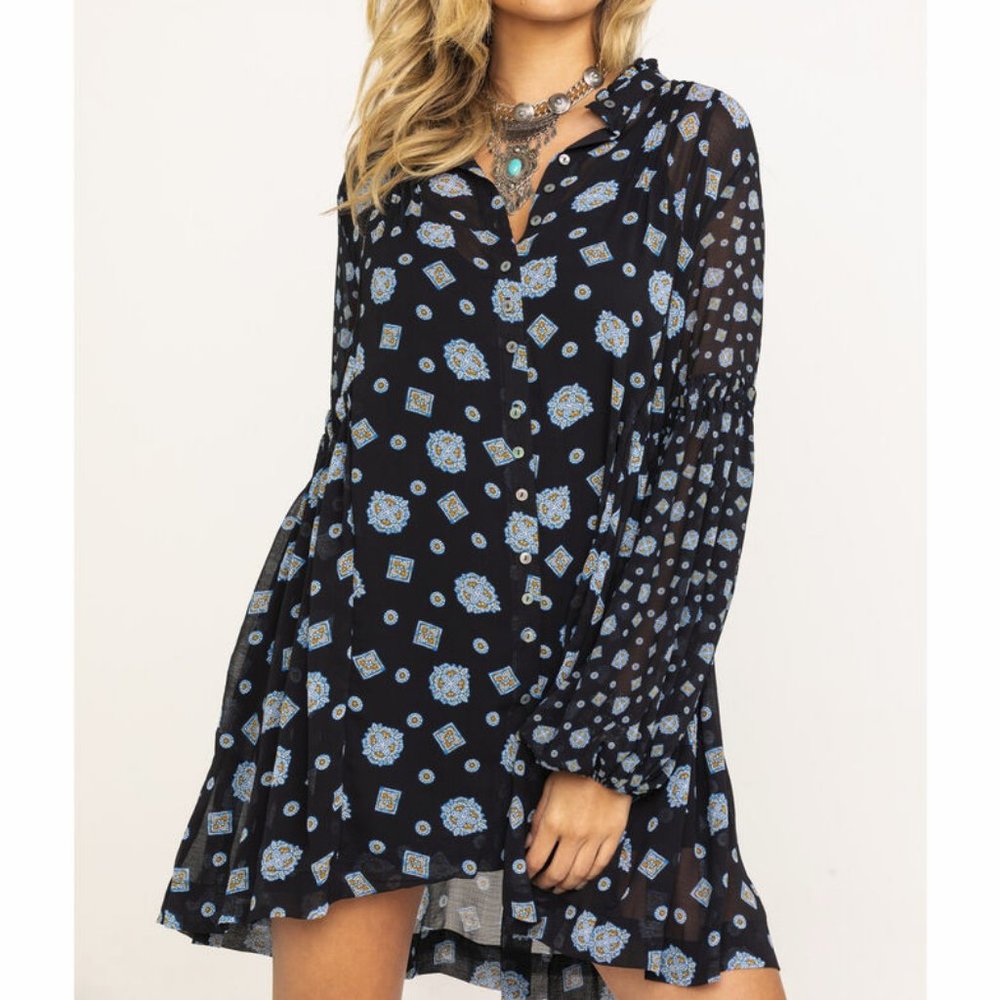 Free People: Turn Turn Mini Dress, Black Medallion Print, Small
